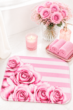 Bath Mat - Pink Stripes - Floral Roses