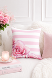 Pink Stripes Floral Roses - Square Pillow