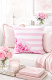 Pink Stripes Floral Roses - Square Pillow
