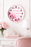 Pink Stripes Floral Roses - Wall Clock