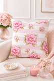 Pink Sugar Blossom Stripes - Square Pillow