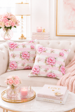Pink Sugar Blossom Stripes - Square Pillow
