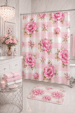 Pink Sugar Blossom Stripes - Shower Curtains