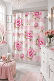 Pink Sugar Blossom Stripes - Shower Curtains