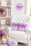Square Pillow -Lavender Ribbons & Roses - Glam Watercolor Floral Stripes