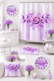 Bath Mat - Lavender Ribbons & Roses - Glam Watercolor Floral Stripes