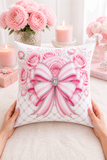 Candy Stripe Pink Couture Bow - Square Pillow