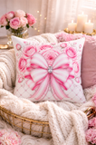Candy Stripe Pink Couture Bow - Square Pillow