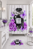 Bath Mat - Purple Midnight Roses - Perfume Bottle White