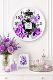 Wall Clock - Purple Midnight Roses - Perfume Bottle White