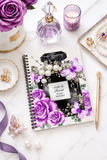Spiral Notebook (Small) - Purple Midnight Roses - Perfume Bottle White