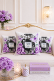 Square Pillow - Purple Midnight Roses - Perfume Bottle White