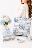 Powder Blue Sugar Blossom Stripes - Tote Bag