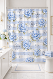 Powder Blue Sugar Blossom Stripes - Shower Curtains