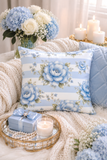 Powder Blue Sugar Blossom Stripes - Square Pillow
