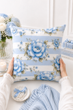 Powder Blue Sugar Blossom Stripes - Square Pillow