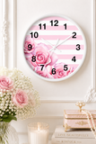 Pink Stripes Floral Roses - Wall Clock