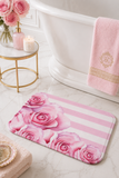 Bath Mat - Pink Stripes - Floral Roses