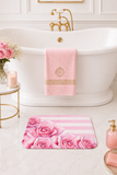 Bath Mat - Pink Stripes - Floral Roses