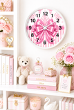 Princess Pink Damask Bow - Wall Clock