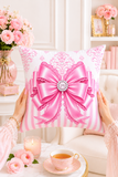 Princess Pink Damask Bow - Square Pillow