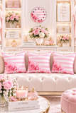 Pink Stripes Floral Roses - Wall Clock