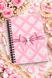 Glam Pink Mauve Bow - White Damask Diamonds - Spiral Notebook