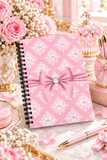 Glam Pink Mauve Bow - White Damask Diamonds - Spiral Notebook