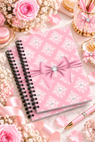 Glam Pink Mauve Bow - White Damask Diamonds - Spiral Notebook