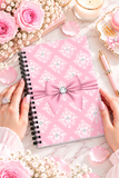 Glam Pink Mauve Bow - White Damask Diamonds - Spiral Notebook