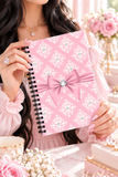 Glam Pink Mauve Bow - White Damask Diamonds - Spiral Notebook