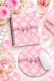 Glam Pink Mauve Bow - White Damask Diamonds - Mouse Pad