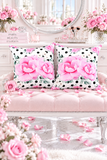 Magenta Pink Floral - Black Polka Dots - Square Pillow