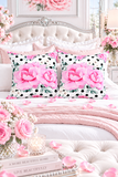 Magenta Pink Floral - Black Polka Dots - Square Pillow