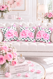 Magenta Pink Floral - Black Polka Dots - Square Pillow