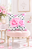 Magenta Pink Floral - Black Polka Dots - Square Pillow
