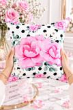 Magenta Pink Floral - Black Polka Dots - Square Pillow
