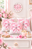 Candy Stripe Pink Couture Bow - Square Pillow