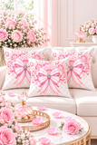 Candy Stripe Pink Couture Bow - Square Pillow