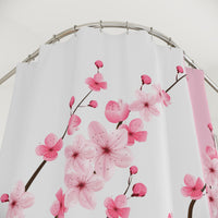 Shower Curtains-Pink Floral Blossoms-White & Pink