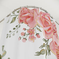 Shower Curtains-Luscious Pink Floral-Gold Trim