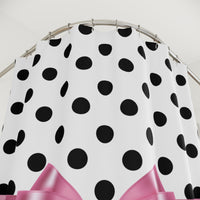 Shower Curtains-Glam Pink Bow-Black Polka Dots-Black Glitter