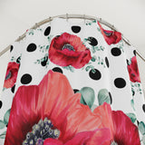 Shower Curtains-Rouge Red Floral-Black Polka Dots-White