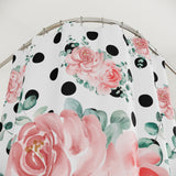Shower Curtains-Lush Pink Floral-Black Polka Dots-White