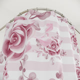 Shower Curtains-Soft Pink Floral Mauve-Horizontal Stripes-White