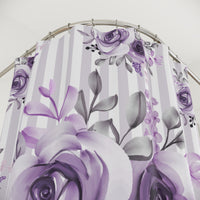 Shower Curtains-Soft Purple Floral-Soft Purple Pinstripes-White