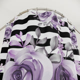 Shower Curtains-Soft Purple Floral-Black Horizontal Stripes-White