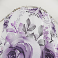 Shower Curtains-Soft Purple-Floral Stencil-White