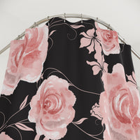Shower Curtains-Pink Rose-Pink Stencil-Black