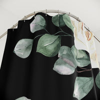 Shower Curtains-White Rose-Black